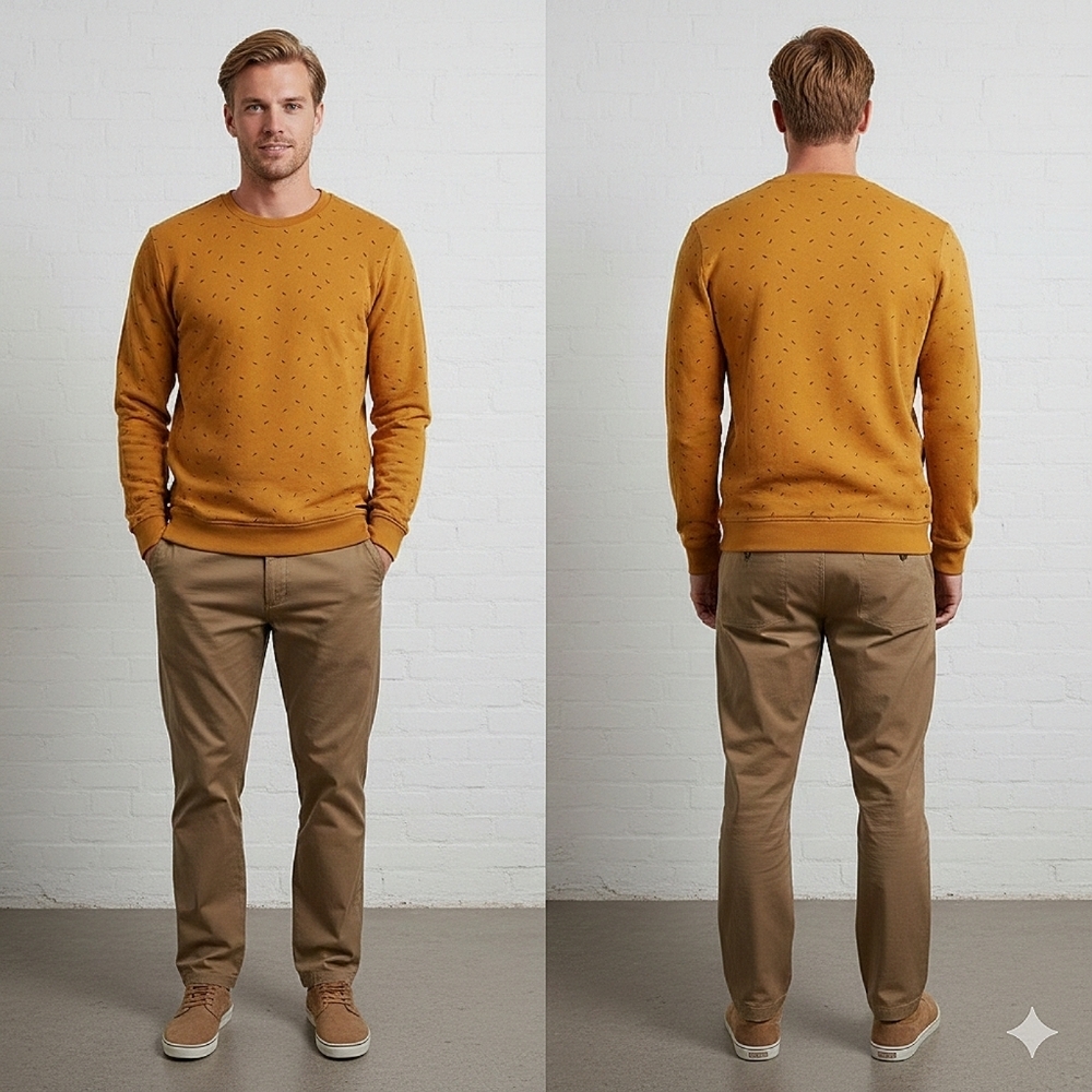 Denim & Flower Ricky Singh Gold Striped Crewneck Sweatshirt- New Without Tags